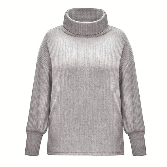 Luxe plus size gray high neck sweater top - Picture 3 of 6